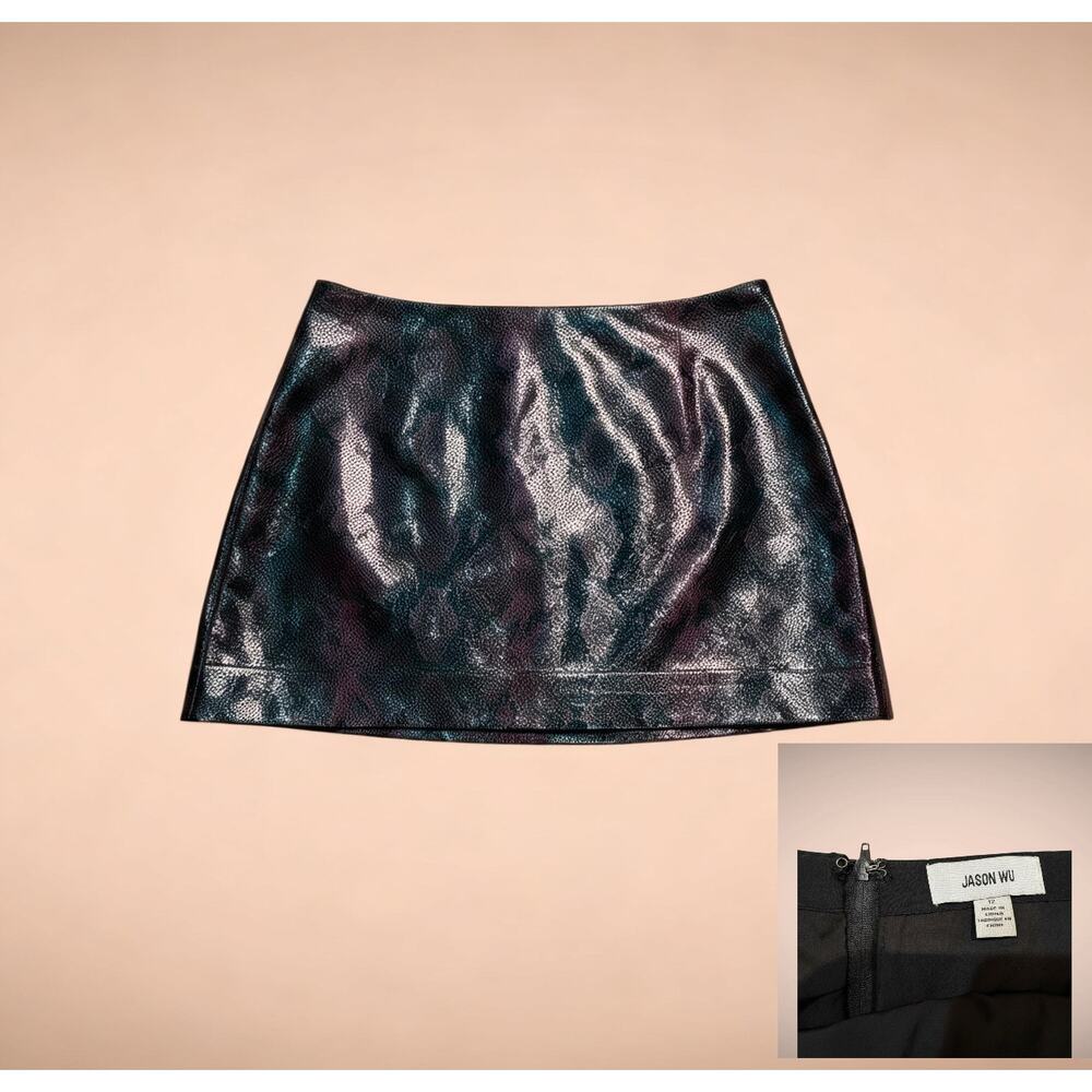 Jason Wu NWT Faux Leather Snake Print Mini Skirt Burgundy Black Size 12 Luxe - Picture 4 of 7